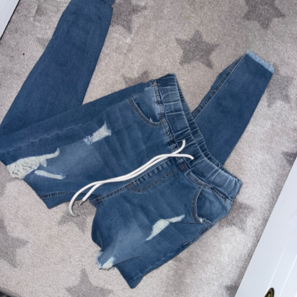 Distressed Blue Jeans with Drawstring - Picture 4 of 4